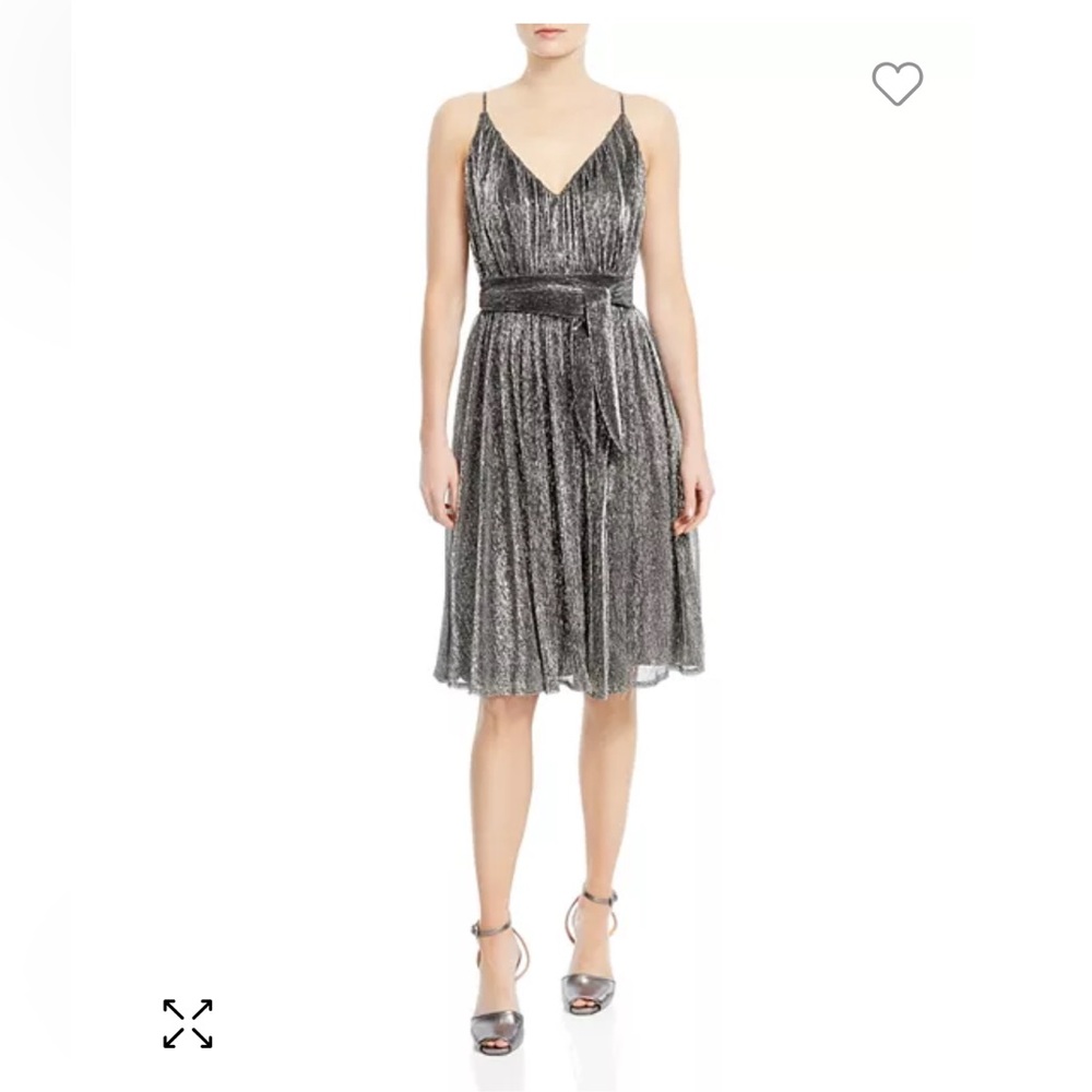 Halston Heritage Metallic Jersey Belted Dress - Size 8